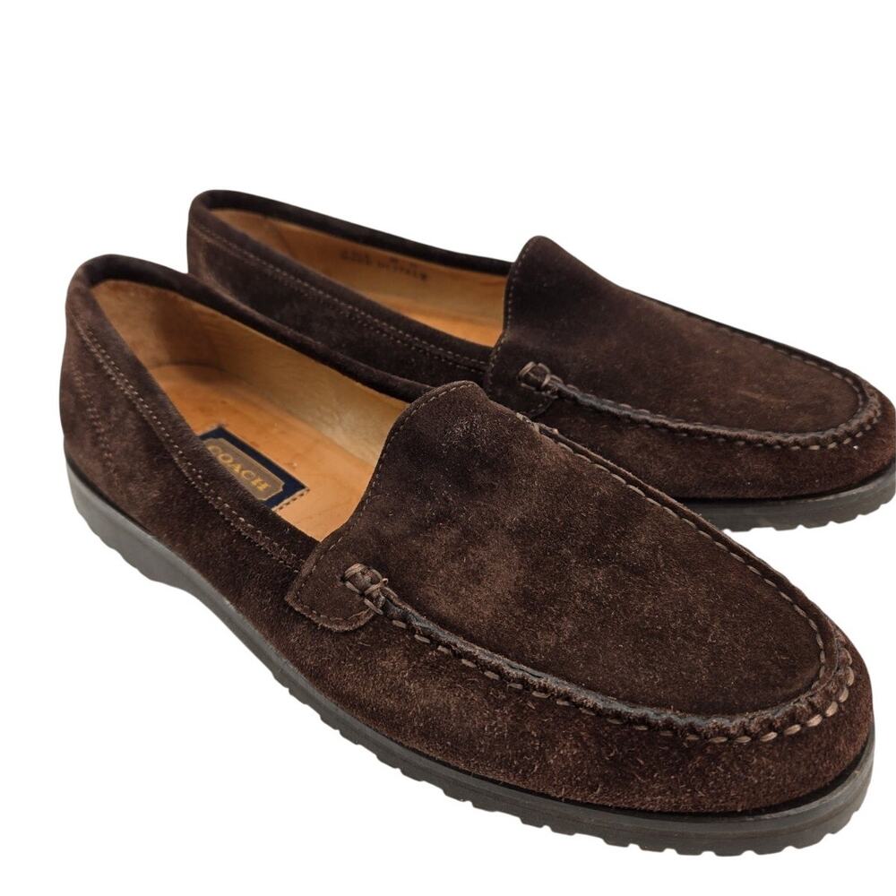 Vtg Y2K 90s Suede Coach Driving Brown Leather Shoes Loafers J313 Womans Sz 8